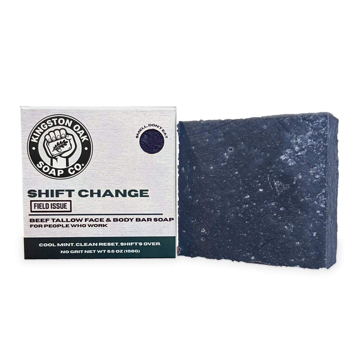 Shift Change beef tallow face and body bar soap - box front view